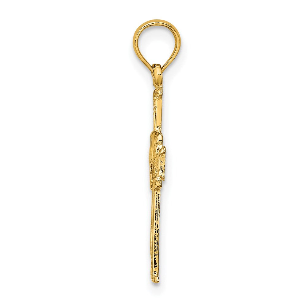 14K Gelbgold Poliert und Graviert Kreuz Taube Charm