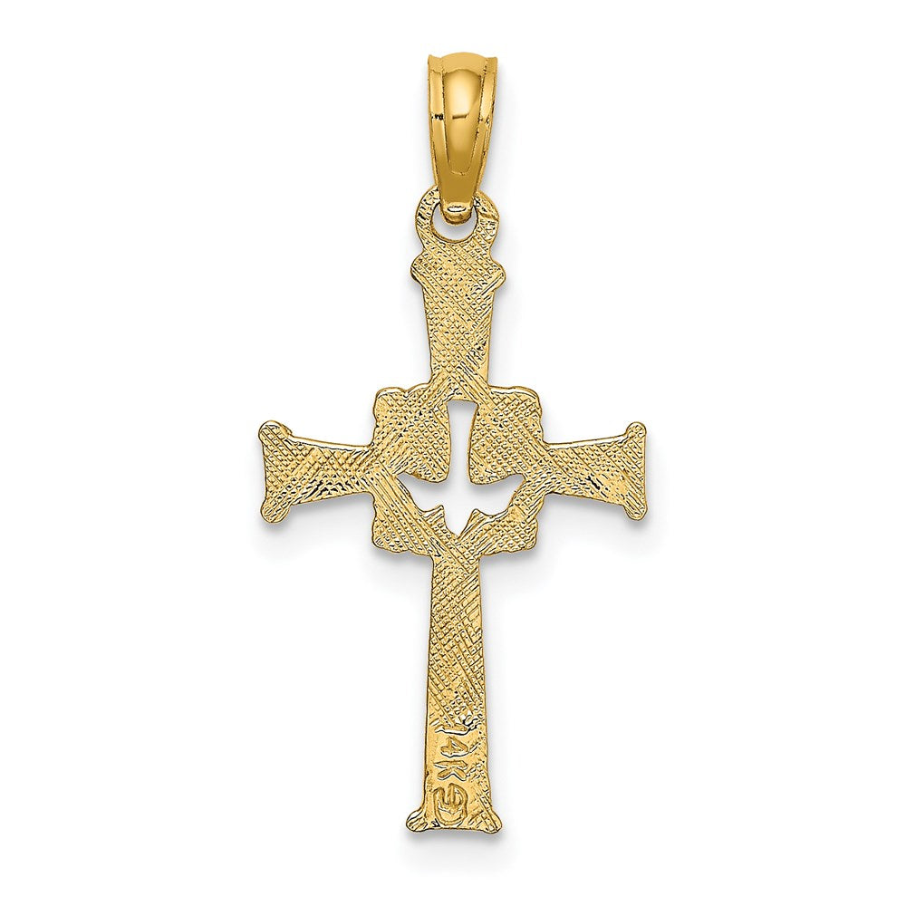 14K Gelbgold Poliert und Graviert Kreuz Taube Charm