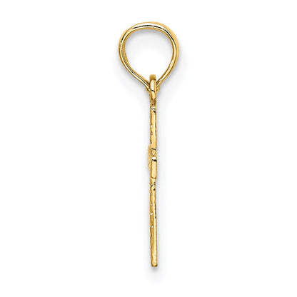 14K Gelbgold Poliert und Graviert Mini Kreuz mit Blume Charm