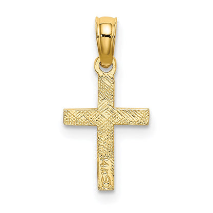 14K Gelbgold Poliert und Graviert Mini Kreuz mit Blume Charm