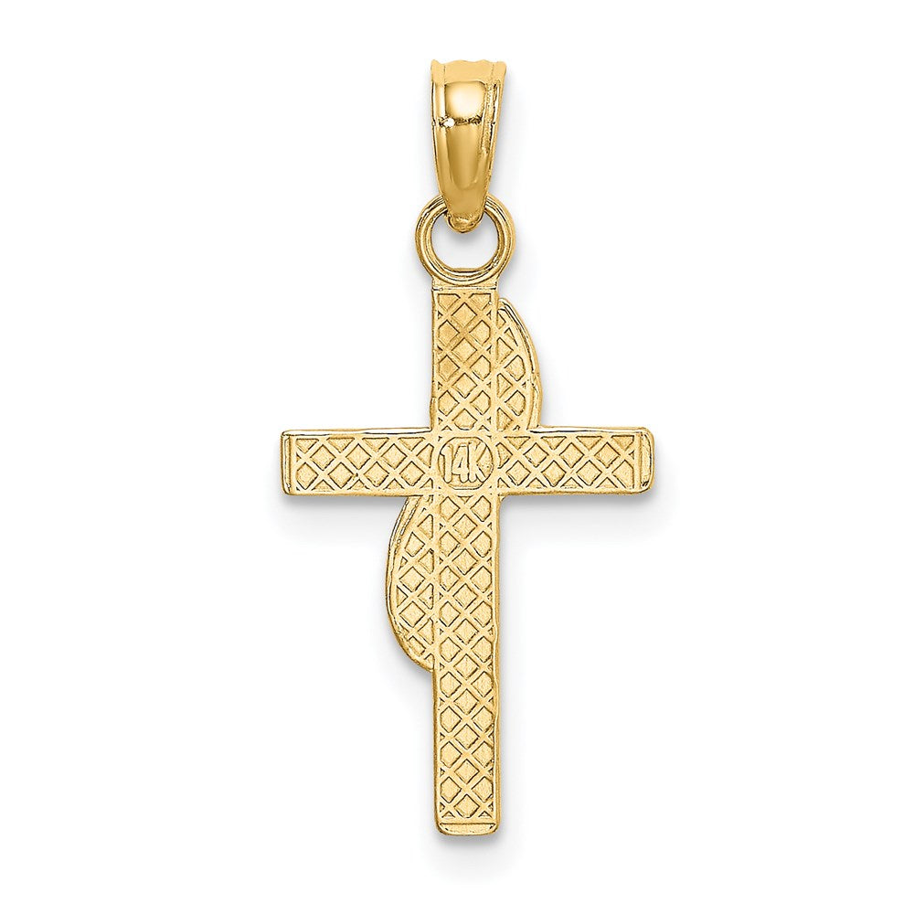 14K Gelbgold Poliert mit Banner Kreuz Charm