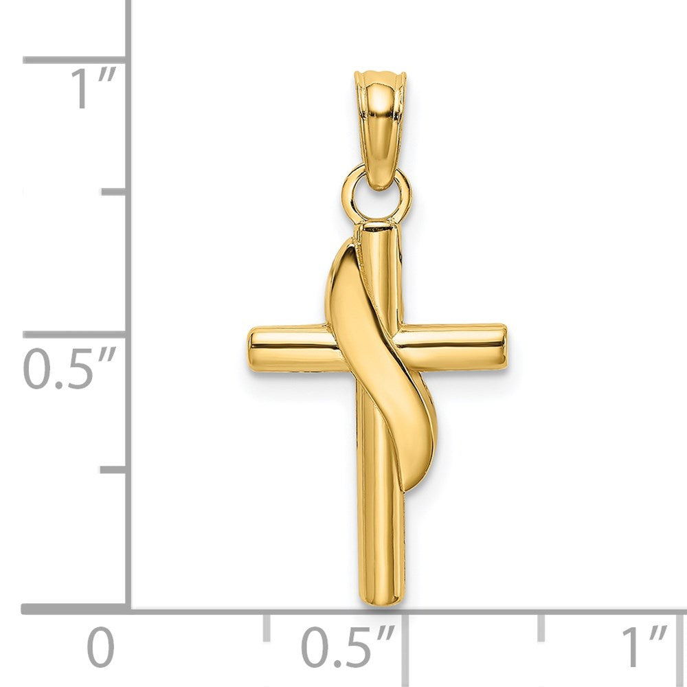 14K Gelbgold Poliert mit Banner Kreuz Charm