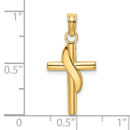 14K Gelbgold Poliert mit Banner Kreuz Charm