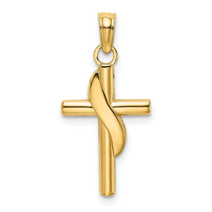 14K Gelbgold Poliert mit Banner Kreuz Charm