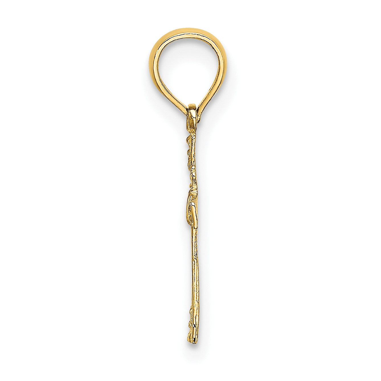 14K Gelbgold Strukturiert Mini Kreuz mit Herz Charm