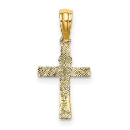 14K Gelbgold Strukturiert Mini Kreuz mit Herz Charm