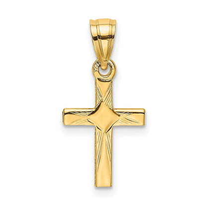 14K Gelbgold Diamant Form Mittig Mini Kreuz Charm