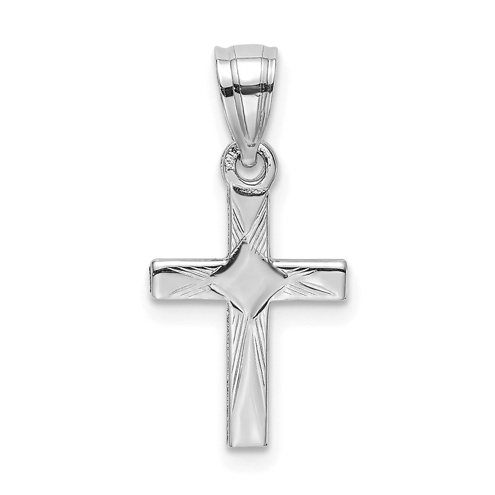 14K Weißgold Diamant Form Mittig Mini Kreuz Charm