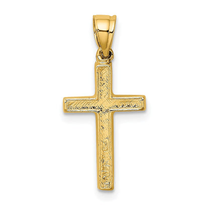 14K Gelbgold Poliert und Graviert Kreuz mit Herz Mittig Charm