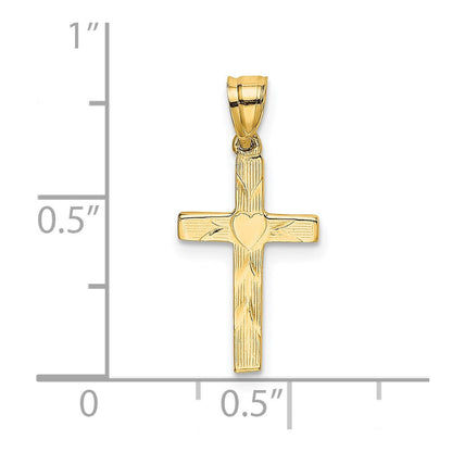 14K Gelbgold Poliert und Graviert Kreuz mit Herz Mittig Charm