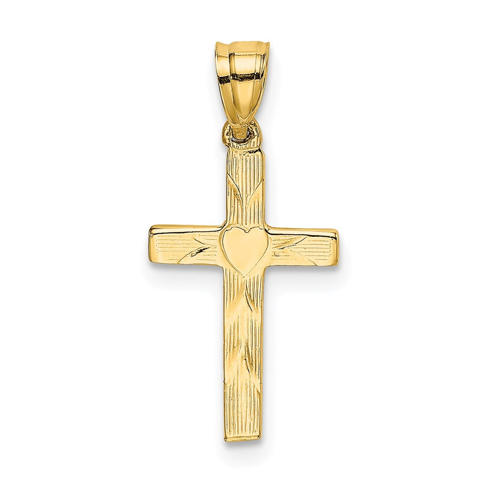 14K Gelbgold Poliert und Graviert Kreuz mit Herz Mittig Charm