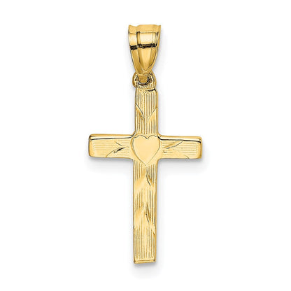 14K Gelbgold Poliert und Graviert Kreuz mit Herz Mittig Charm