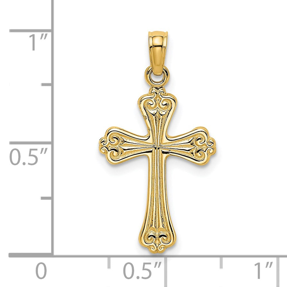 14K Gelbgold Poliert Graviert Kreuz Charm