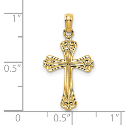 14K Gelbgold Poliert Graviert Kreuz Charm