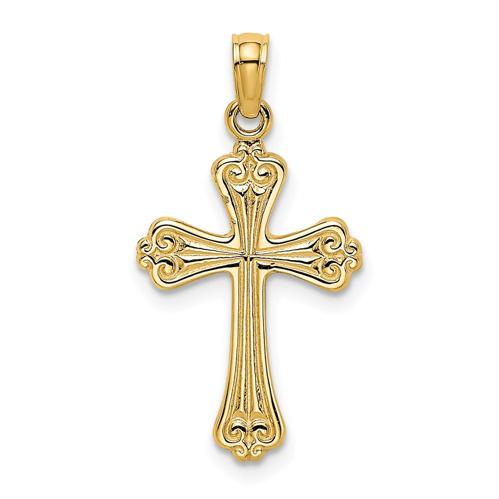 14K Gelbgold Poliert Graviert Kreuz Charm