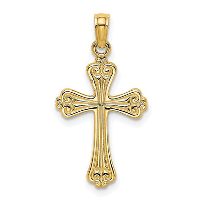 14K Gelbgold Poliert Graviert Kreuz Charm