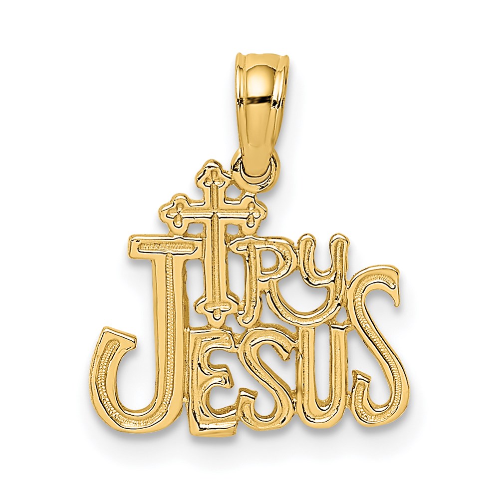 14K Gelbgold Poliert und Graviert Try Jesus Charm