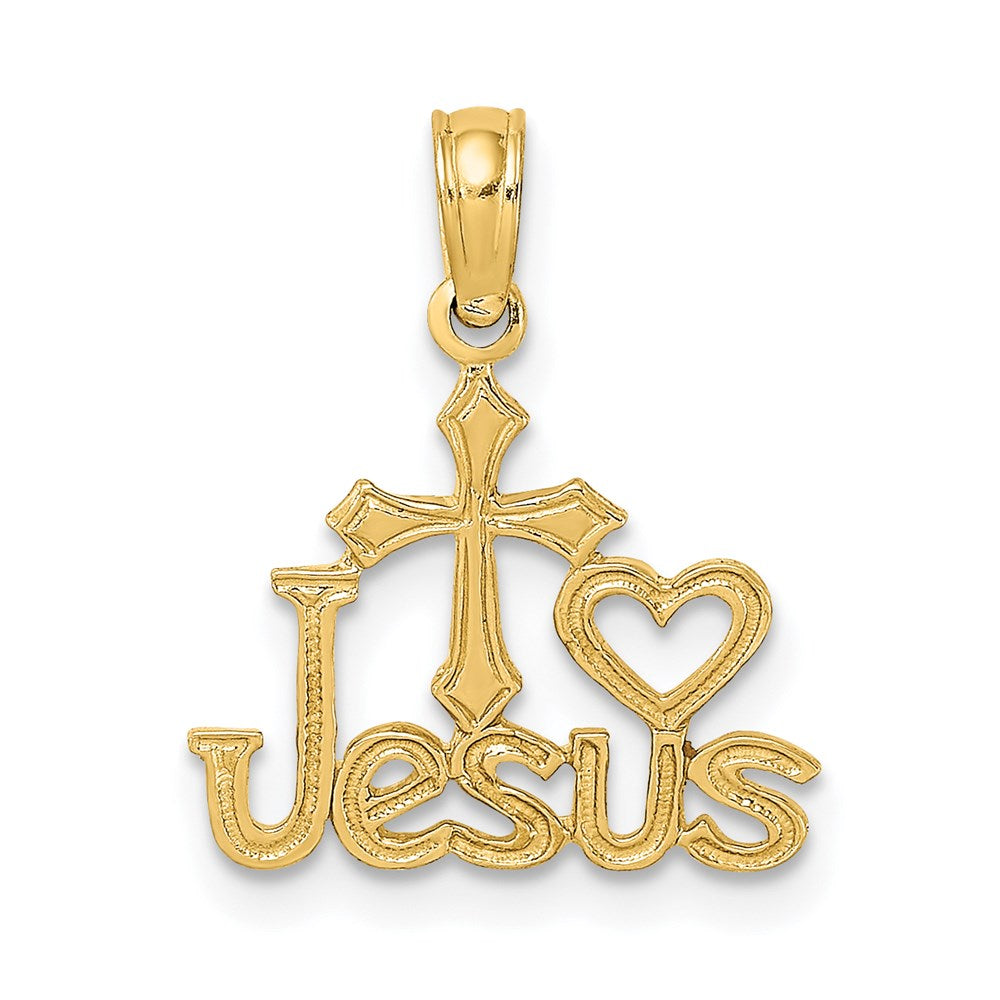 14K Gelbgold Jesus mit Kreuz und Herz Charm