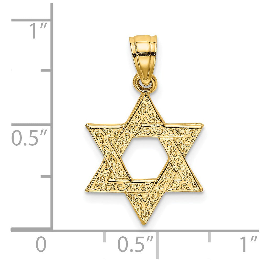 14K Gelbgold Graviert Swirls Stern Of David Charm