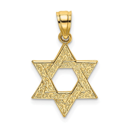 14K Gelbgold Graviert Swirls Stern Of David Charm