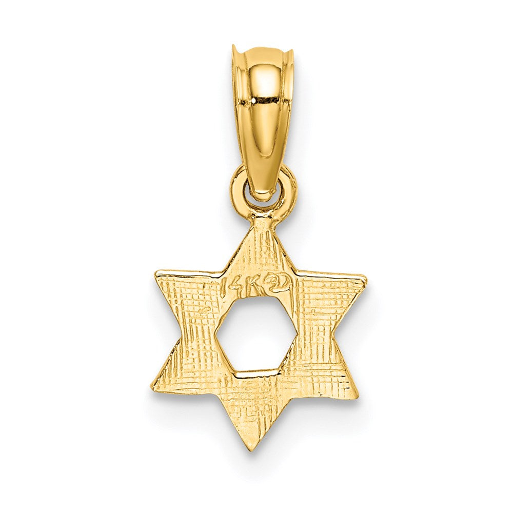 14K Gelbgold Mini Stern Of David mit Graviert Wirbel Charm