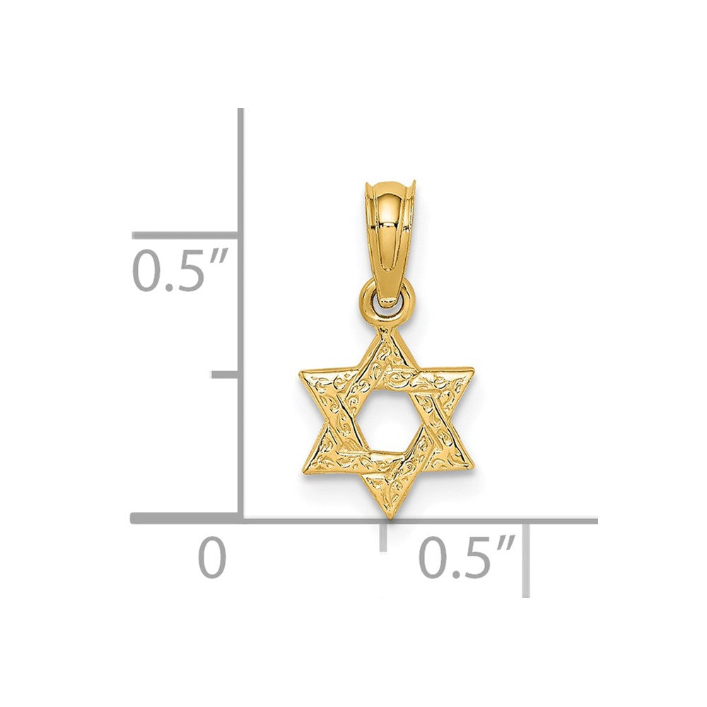 14K Gelbgold Mini Stern Of David mit Graviert Wirbel Charm