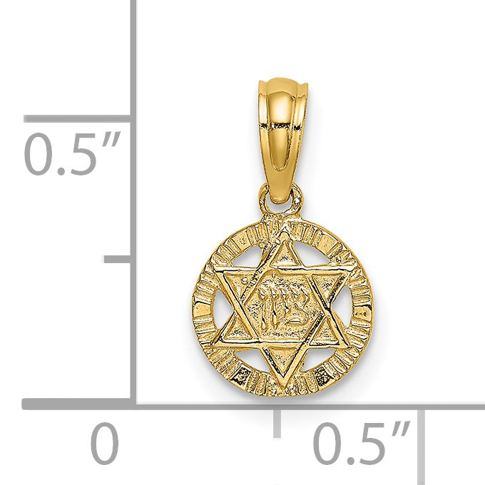 14K Gelbgold Graviert Stern Of David Charm