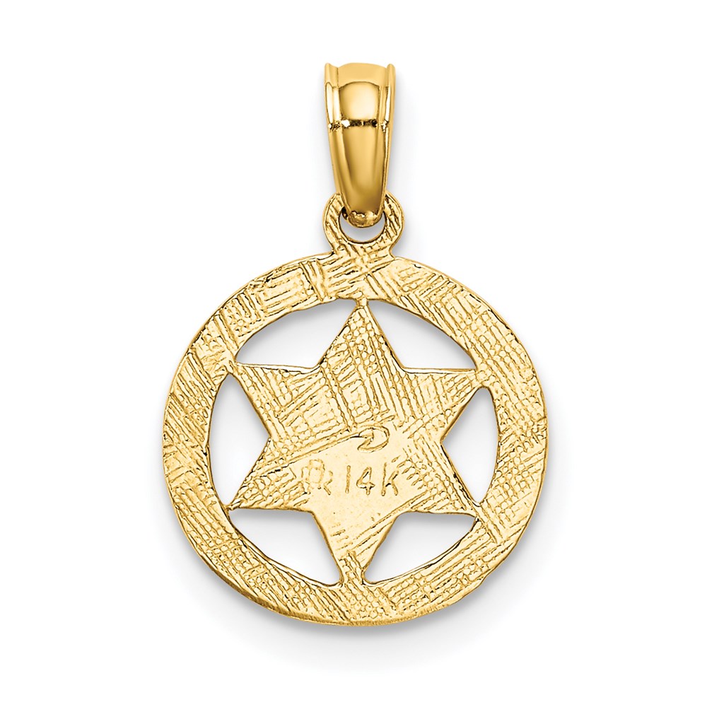 14K Gelbgold Graviert Stern Of David in Kreis Charm