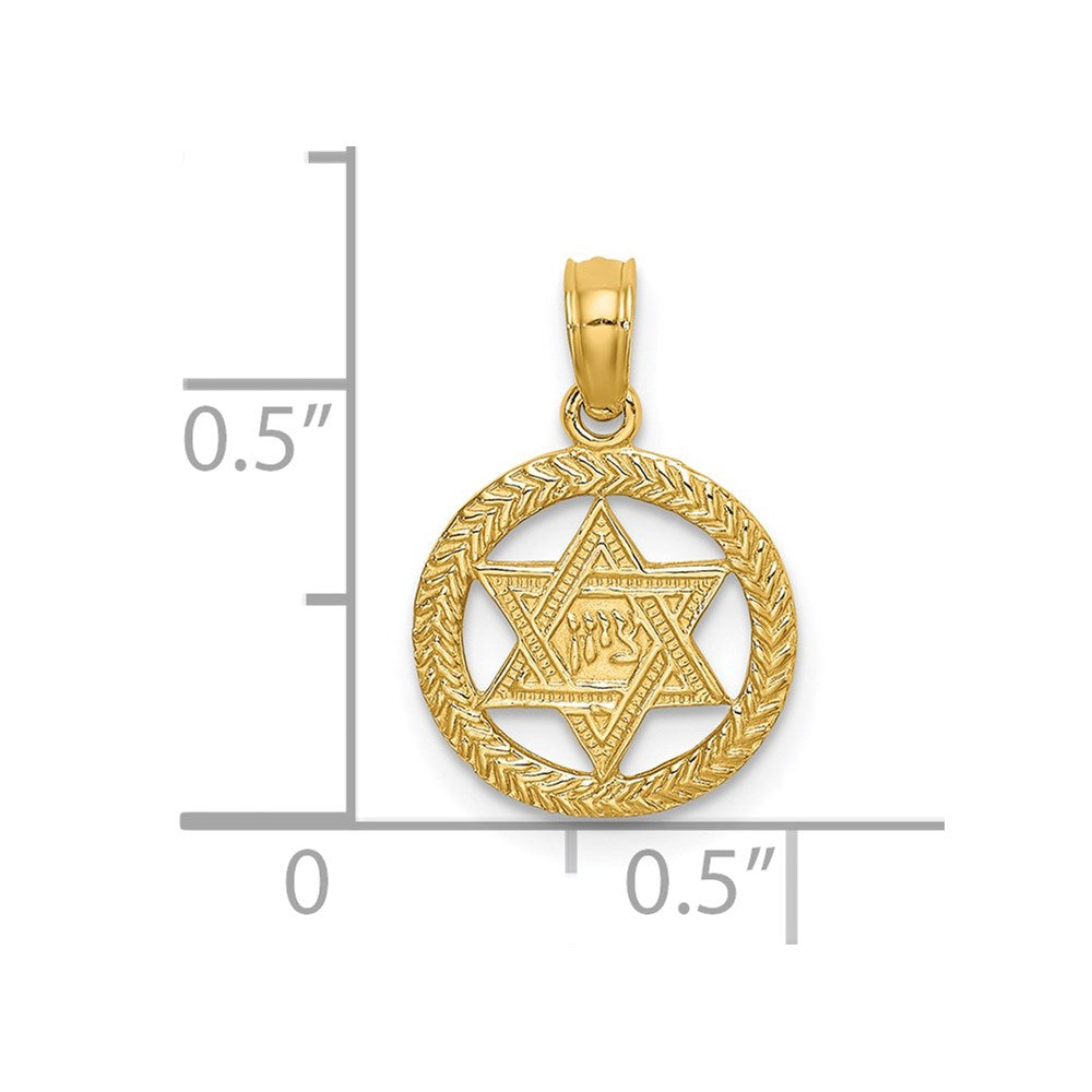 14K Gelbgold Graviert Stern Of David in Kreis Charm
