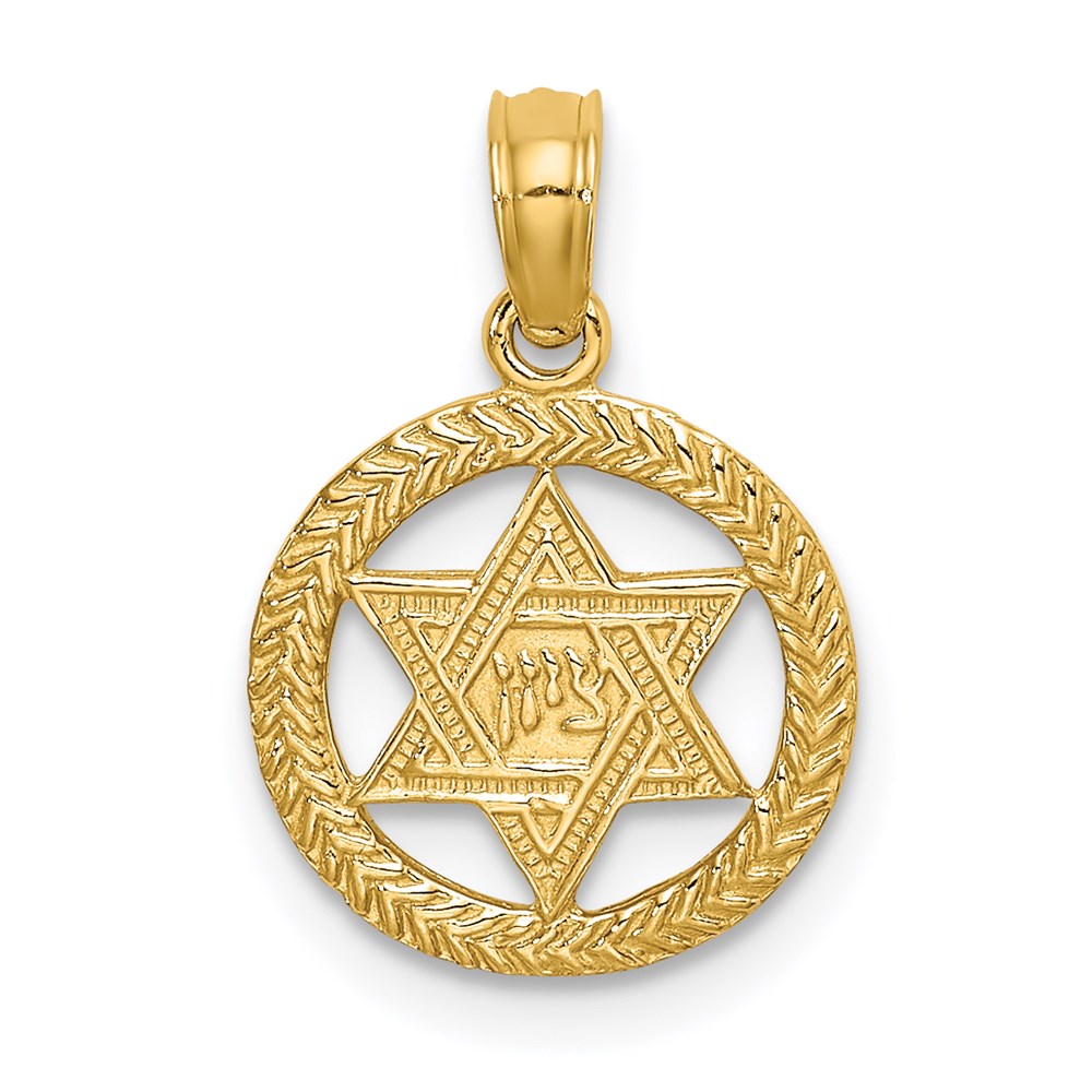14K Gelbgold Graviert Stern Of David in Kreis Charm