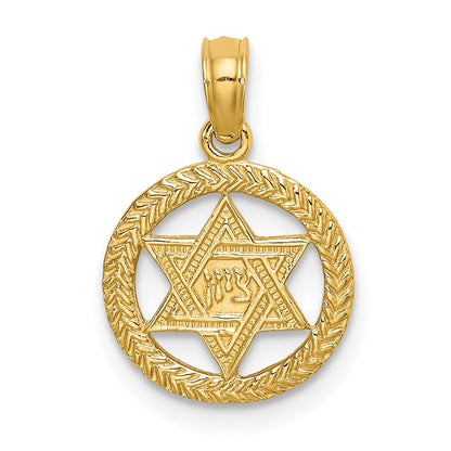 14K Gelbgold Graviert Stern Of David in Kreis Charm
