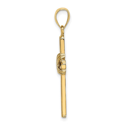 14K Gelbgold Kreuz-Charm mit perlenbesetztem Mitteldesign