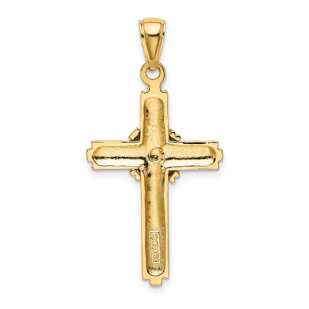 14K Gelbgold Kreuz-Charm mit perlenbesetztem Mitteldesign