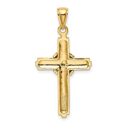 14K Gelbgold Kreuz-Charm mit perlenbesetztem Mitteldesign