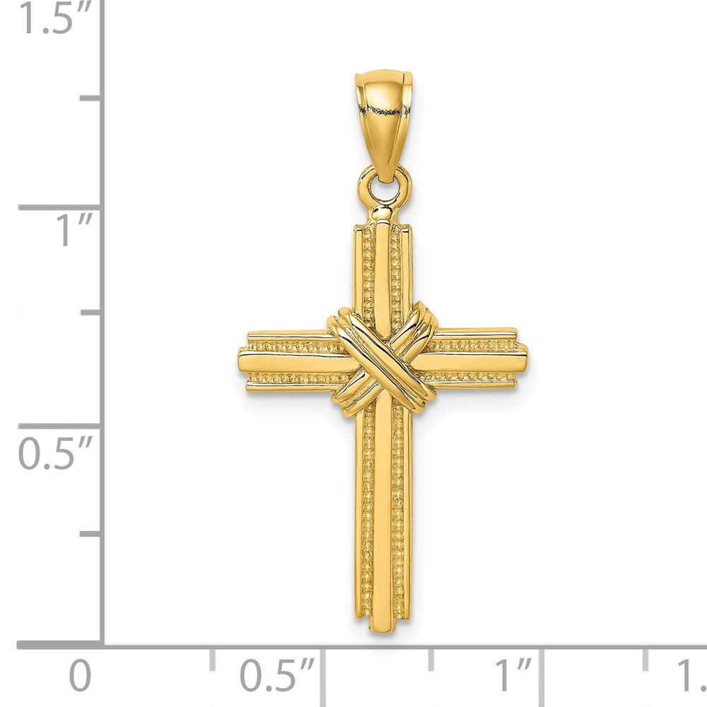 14K Gelbgold Kreuz-Charm mit perlenbesetztem Mitteldesign