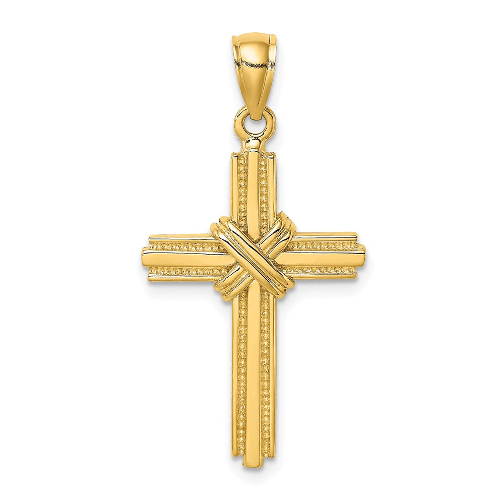 14K Gelbgold Kreuz-Charm mit perlenbesetztem Mitteldesign