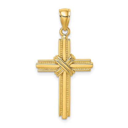 14K Gelbgold Kreuz-Charm mit perlenbesetztem Mitteldesign