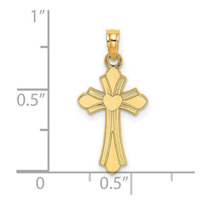 14K Gelbgold Poliert Kreuz mit Herz Charm