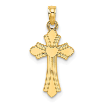 14K Gelbgold Poliert Kreuz mit Herz Charm