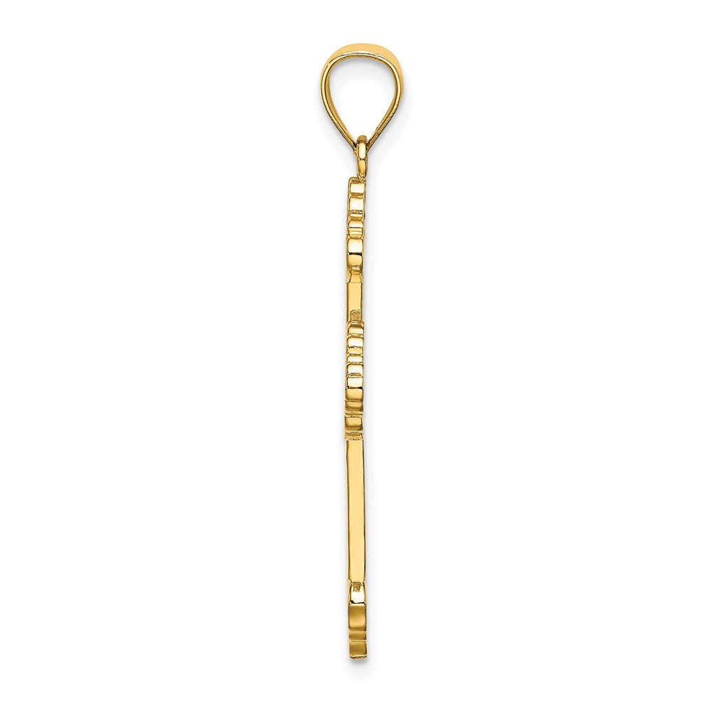 14K Gelbgold Kreuz-Charm mit Blume in der Mitte und Schnörkeldesign
