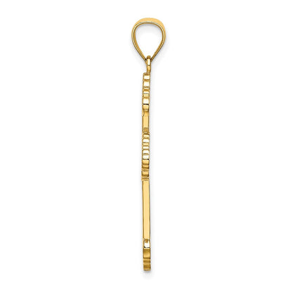 14K Gelbgold Kreuz-Charm mit Blume in der Mitte und Schnörkeldesign