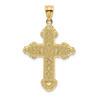 14K Gelbgold Kreuz-Charm mit Blume in der Mitte und Schnörkeldesign