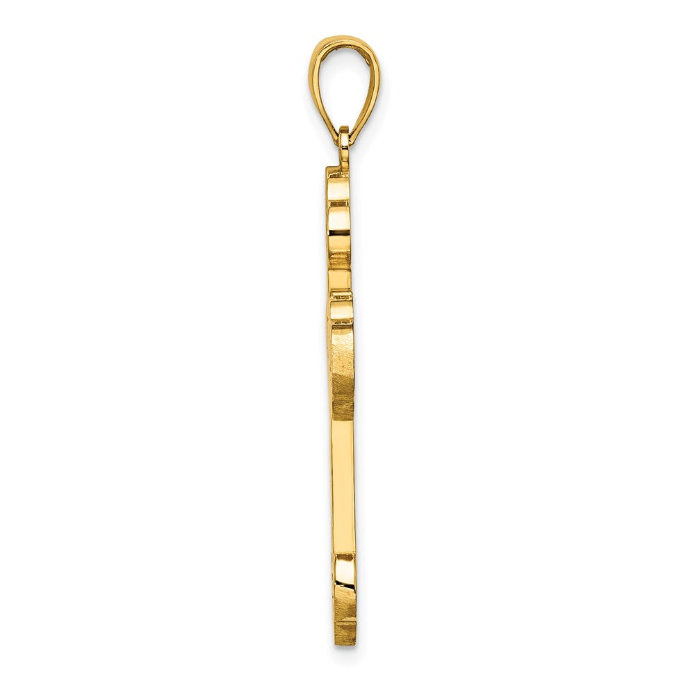 14K Gelbgold Kreuz-Charm mit Schnörkelmuster und Sonnenstrahlen-Zentrum