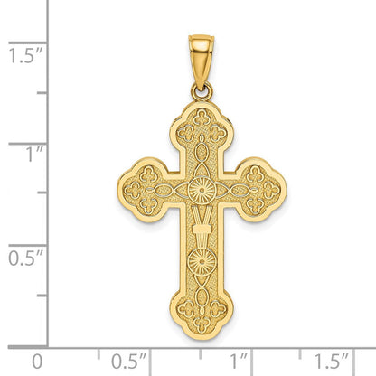14K Gelbgold Kreuz-Charm mit Schnörkelmuster und Sonnenstrahlen-Zentrum