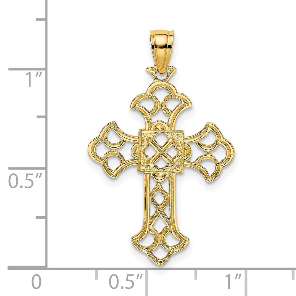14K Gelbgold Delicate Ausgeschnitten Kreuz Charm
