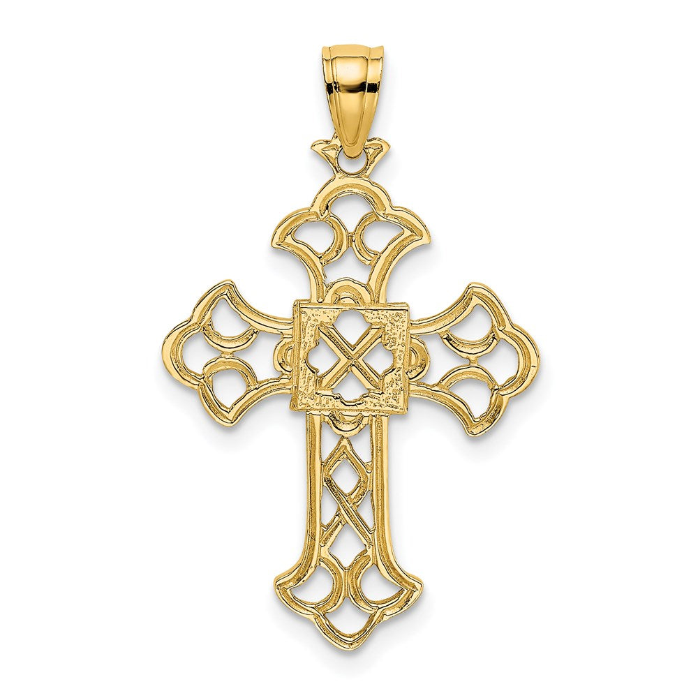 14K Gelbgold Delicate Ausgeschnitten Kreuz Charm