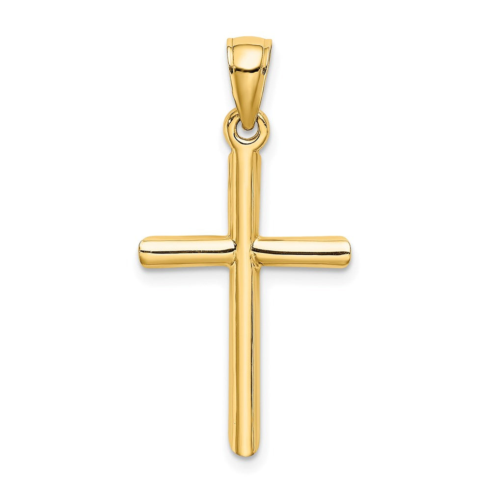 14K Gelbgold Polierter Zylinder-Kreuz-Charm