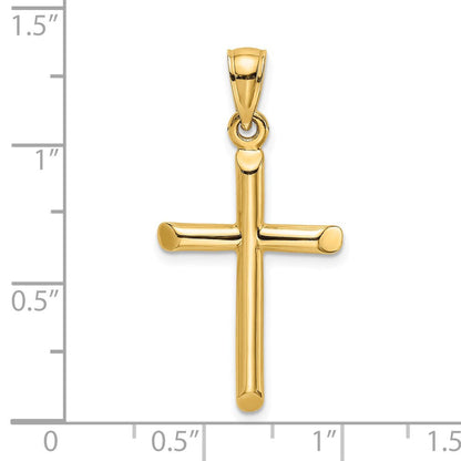 585 Gelbgold Polierter Zylinder-Kreuz-Charm