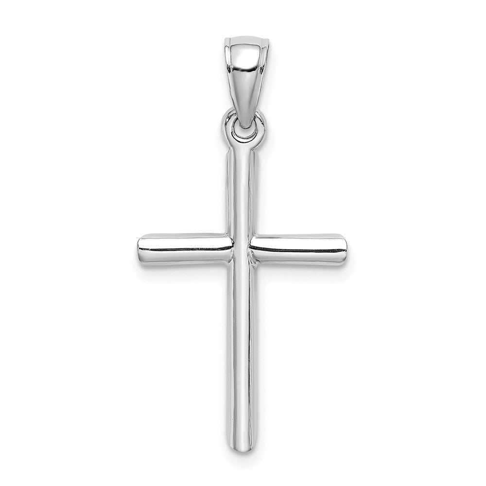 14K Weißgold Polierter Zylinder-Kreuz-Charm