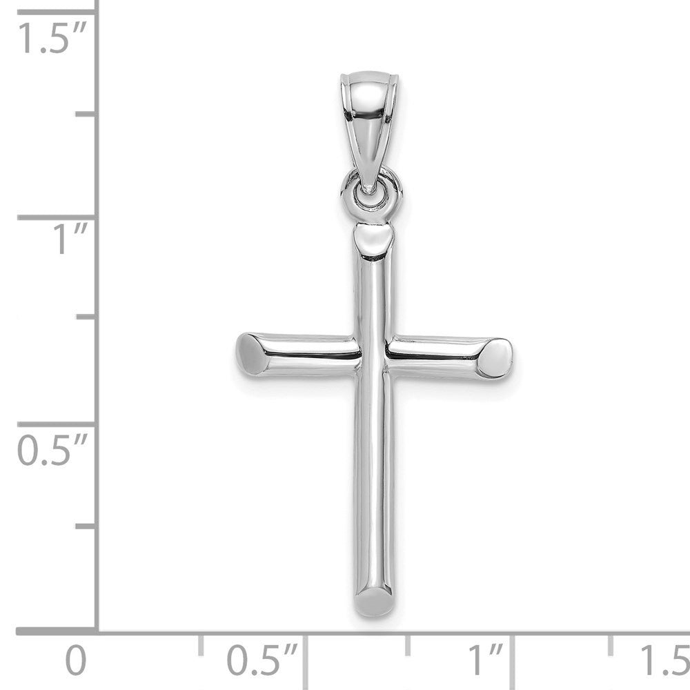 14K Weißgold Polierter Zylinder-Kreuz-Charm
